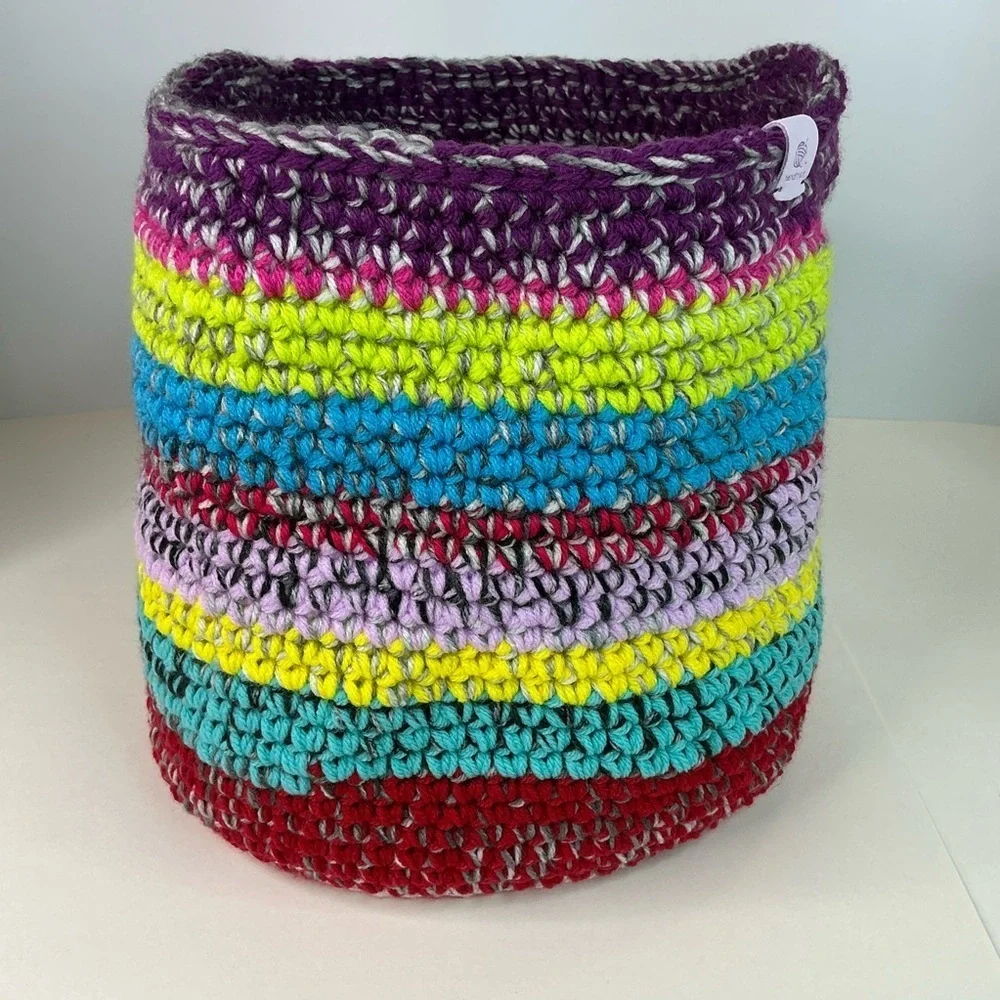 Handcrafted Multicolor Crochet Scrap Woven Tote Bag Basket Storage Handmade Knit